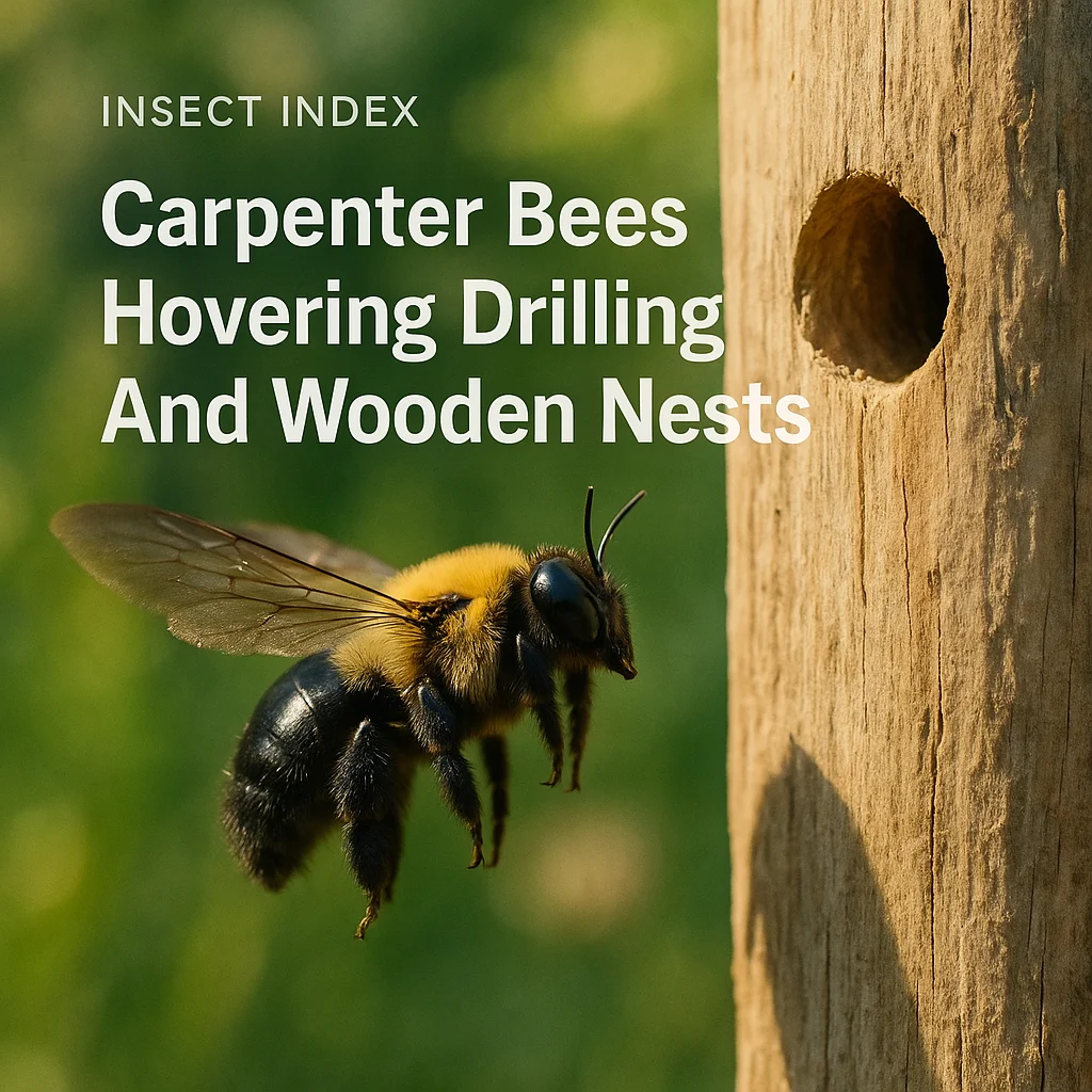 Carpenter Bees Hovering Drilling And Wooden Nests