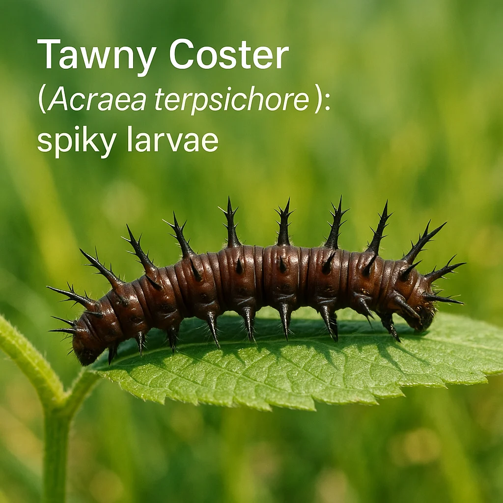 Tawny Coster (Acraea terpsichore): spiky larvae